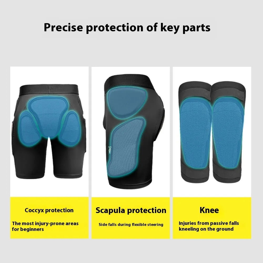 X-ray diffraction ski protective gear set with hip and knee pads for inner wear sports protection
