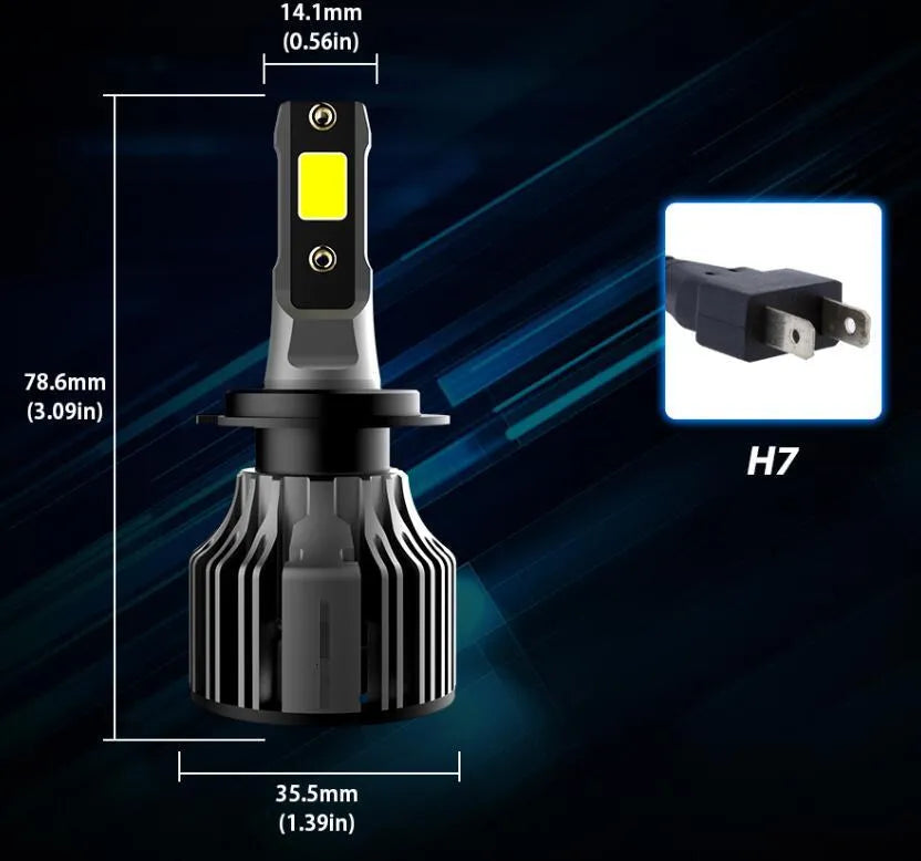 72W 6000K white LED car headlight bulb with adjustable chuck for H1 H7 9005 fitment