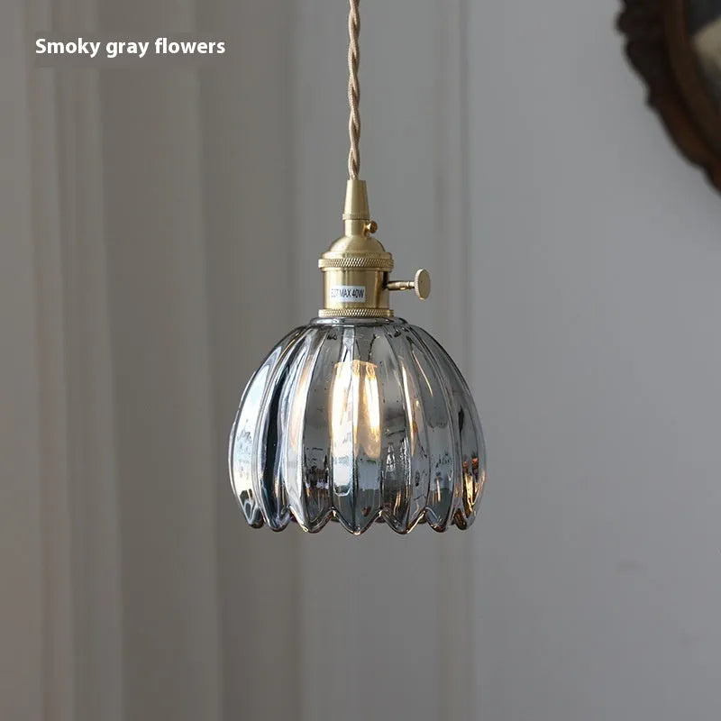 Vintage glass flower chandelier in amber white transparent green and smoky gray for bedroom bedside