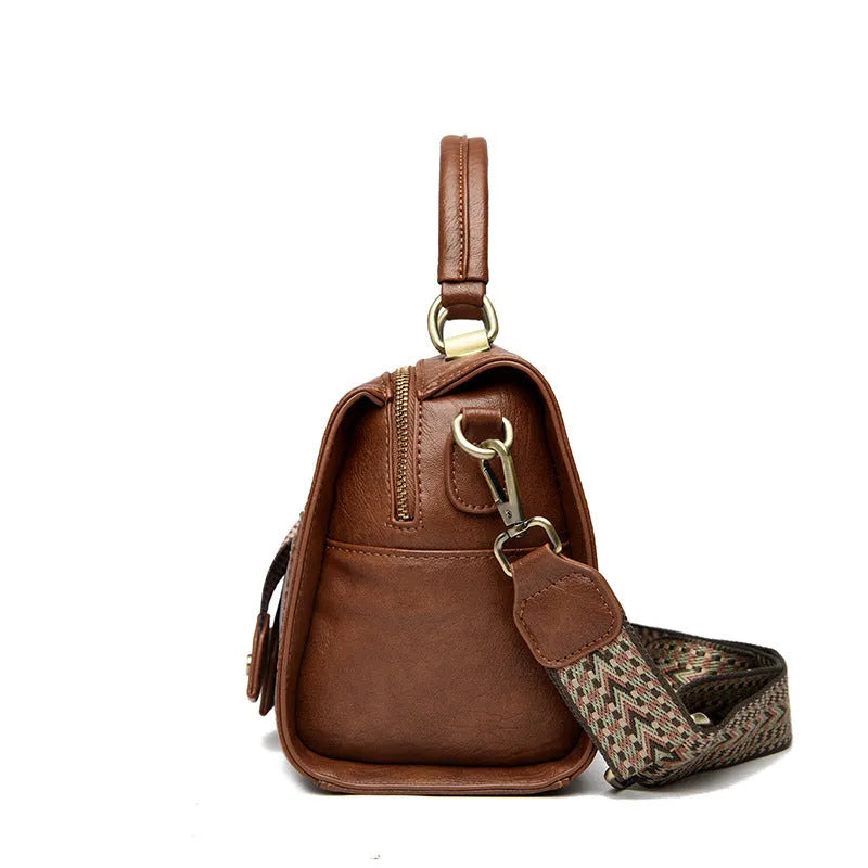 Soft PU leather women's crossbody bag in horizontal square shape with retro styling