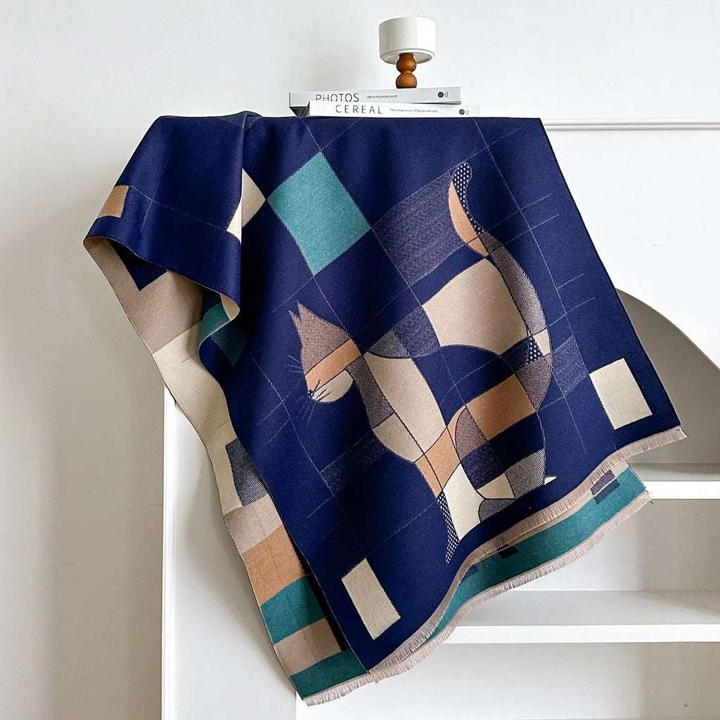 Long beige imitation cashmere scarf draped to show 185cm length and texture