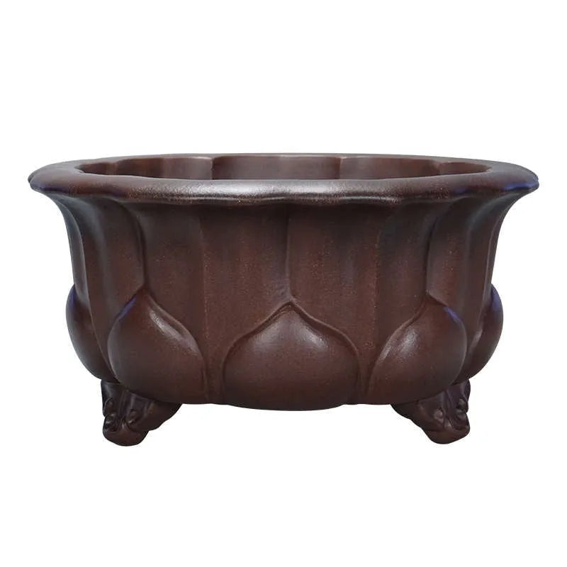 Purple red antique ceramic flower pot with petal basin shape for succulents.