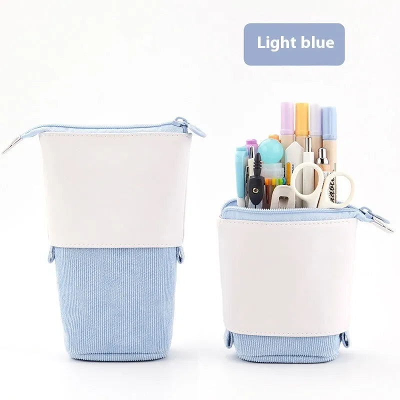 Corduroy drop-down telescopic stationery case in Korean style design