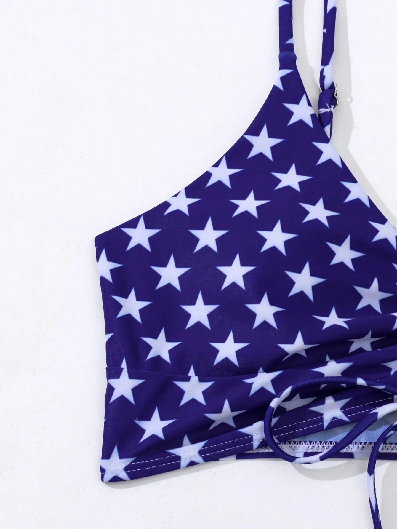 Women's high waist boxer swimsuit with drawstring waistband and red white blue stars and stripes pattern