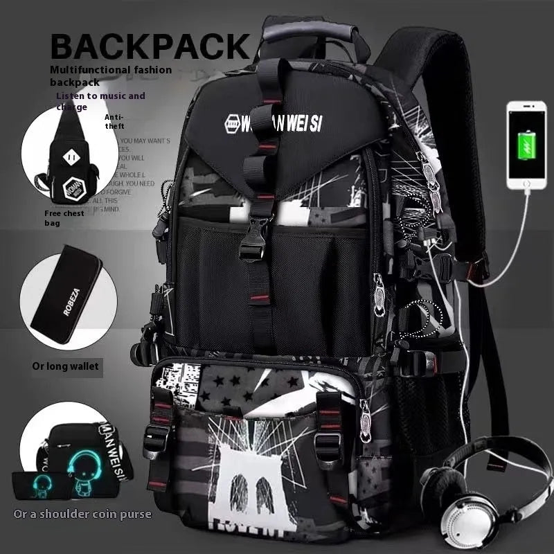 Men's waterproof Oxford cloth hiking backpack in multiple colour options with 56-75 litre capacity