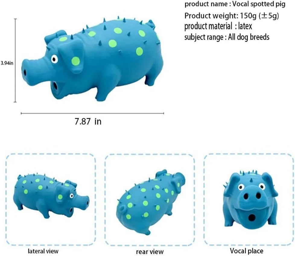 Pig-shaped latex dog chew toy with squeaker in various colours for aggressive chewers