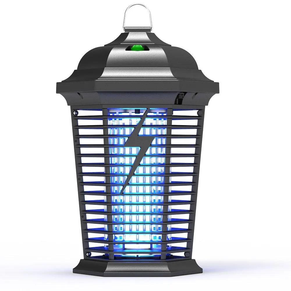 Black outdoor UV mosquito catcher with electric shock grid for garden and patio use