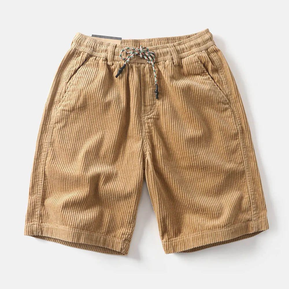 Men's khaki cargo shorts with street style straight-leg cut and polyester fabric