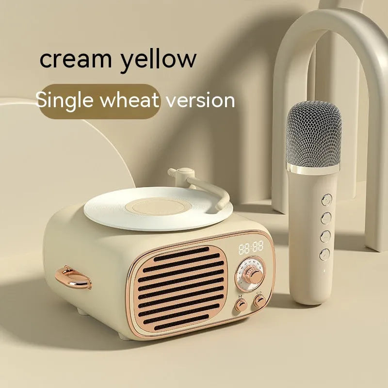 Retro Bluetooth microphone stereo with card reader and alarm clock in transparent green, ABS PC body