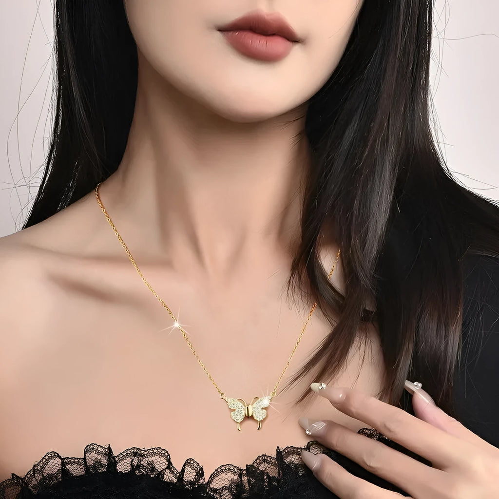 Gold and silver titanium steel twisted chain necklace with magnetic butterfly clasp.