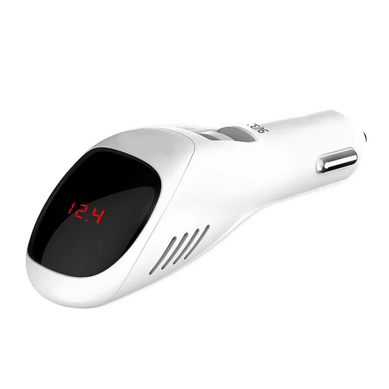 White car USB charger with negative ion air purifier showing compact 103mm dimensions