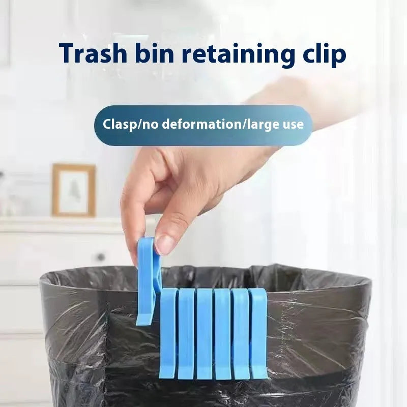 Grey PP plastic garbage bag fixing clip attached to bin side holding liner securely