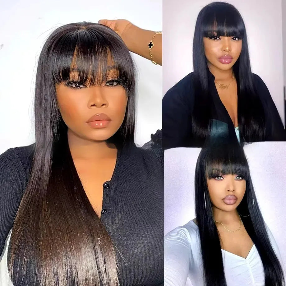 Women's natural colour full-mechanism human hair wig with length options display