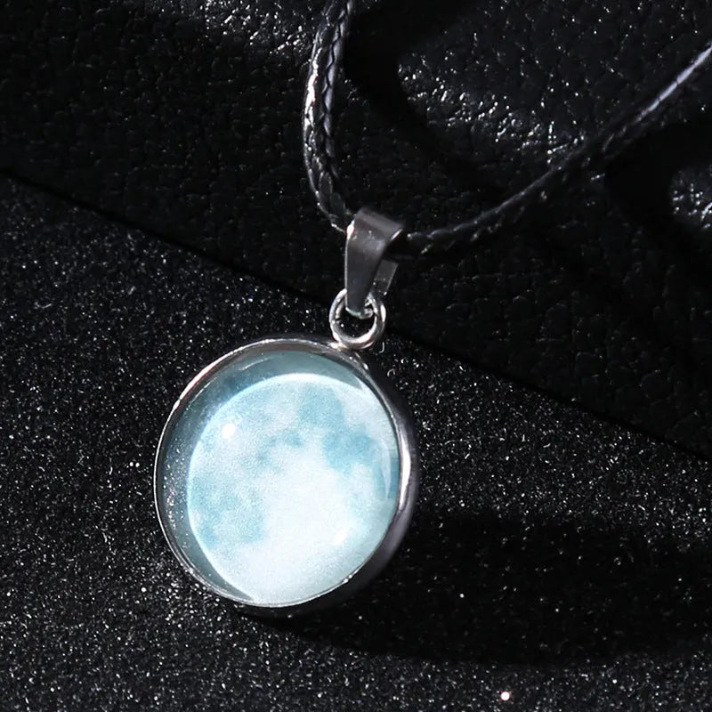 Christmas moon night sky luminous alloy pendant necklace with constellation design in glass and coloured glaze