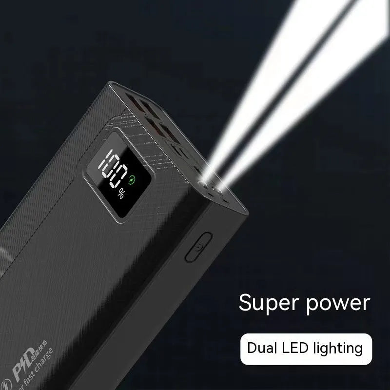 Large capacity power bank in black or white plastic shell with fast charging capability