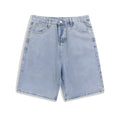 Men's solid colour denim shorts with straight-leg five-point cut and zipper fly opening