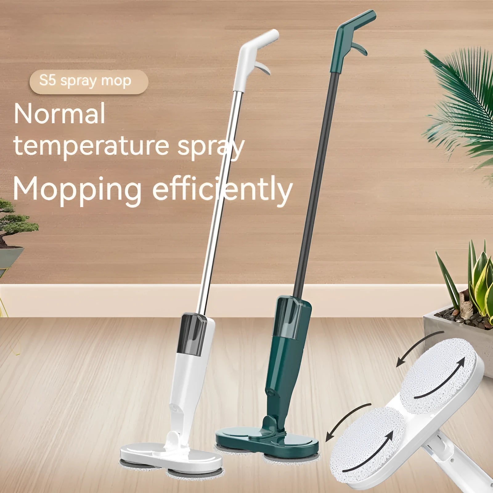 Lazy Wireless Home Sweeping and Mopping All-in-One Machine in S5 Green colour on a hardwood floor.