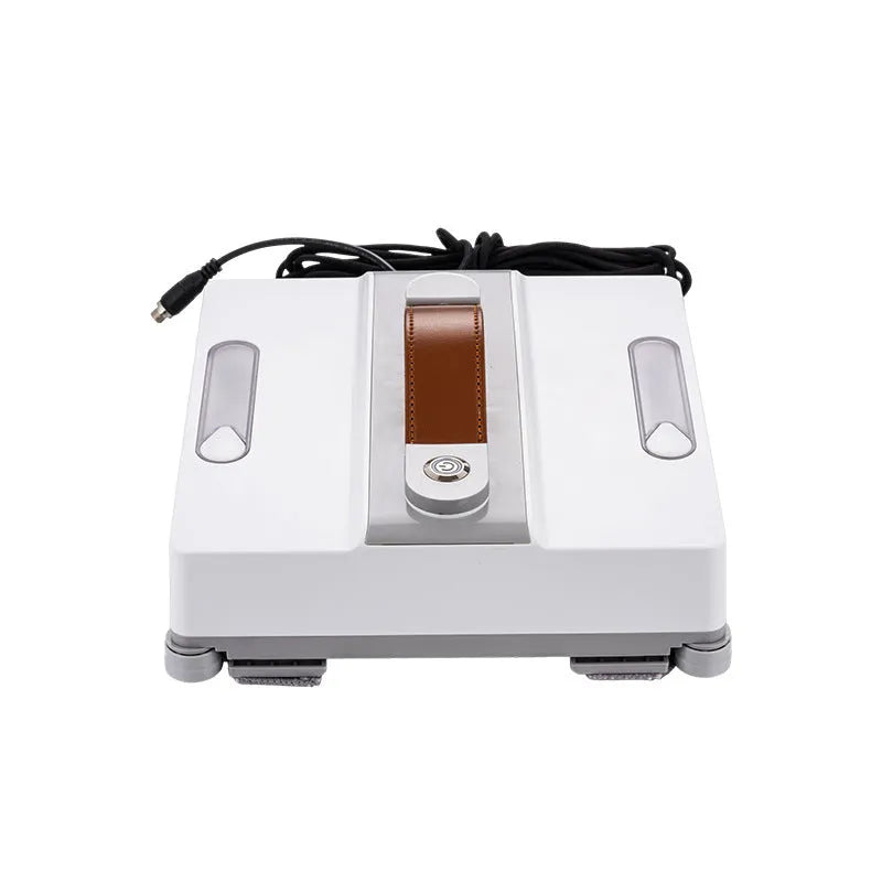 White intelligent window cleaning robot with water spray nozzles for high-rise buildings