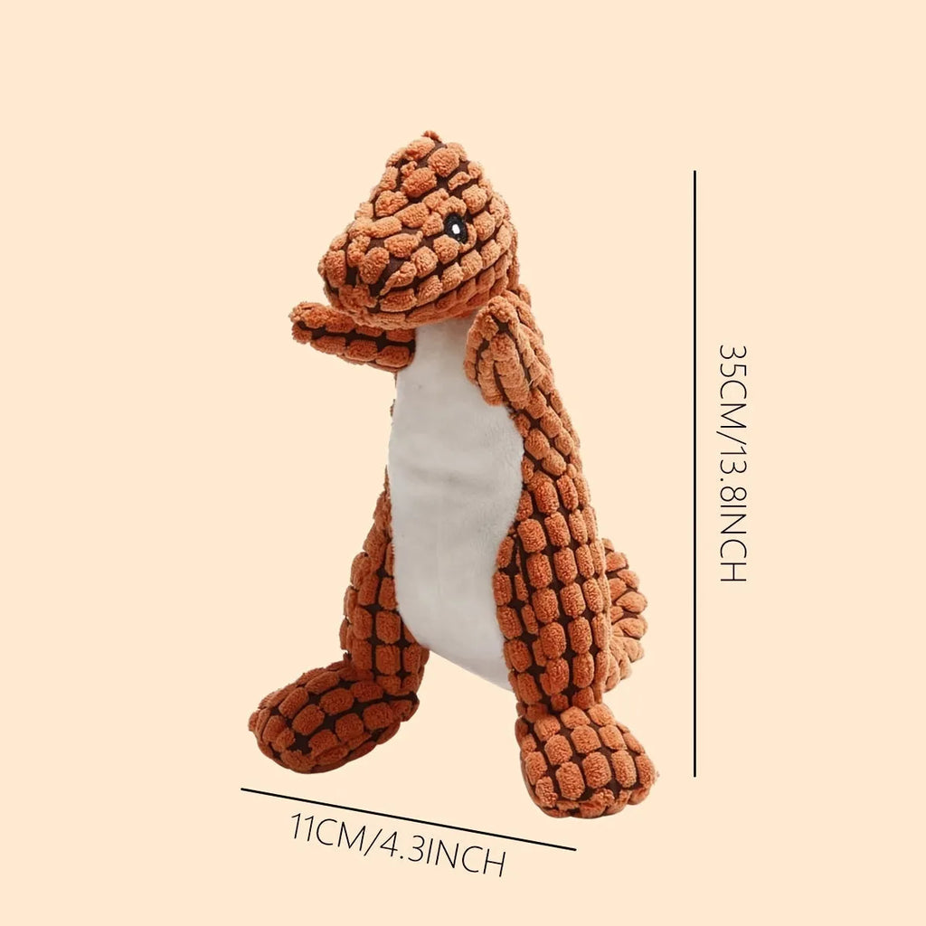 Grey, green, and orange bite-resistant dog toy with sound, shown with scale indicating 35cm length.