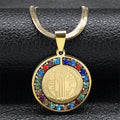 Stainless steel Saint Benedict medal pendant on a 50cm blade chain in gold finish