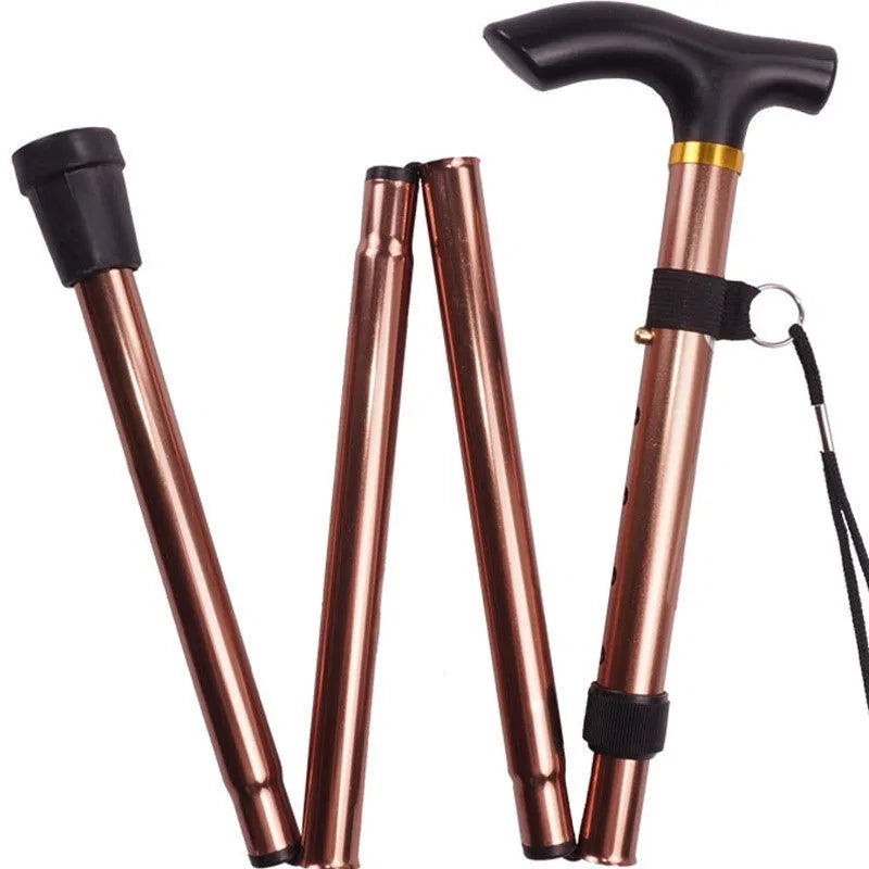 Aluminium folding walking cane extended to show adjustable height and non-slip handle