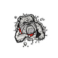 Grey dog pattern motorcycle decorative sticker showing 17cm square dimensions with customisable size options