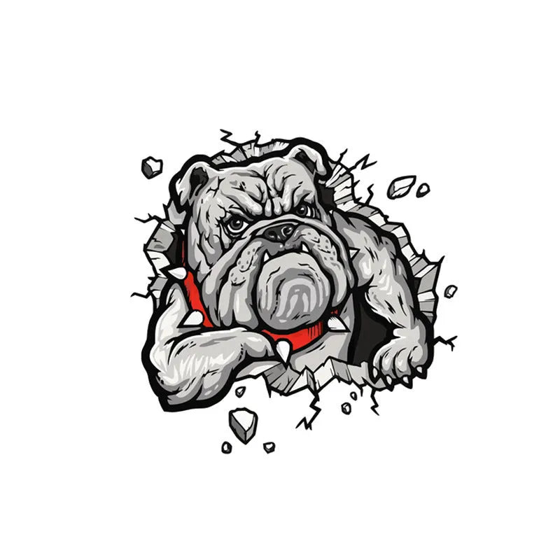 Grey dog pattern motorcycle decorative sticker showing 17cm square dimensions with customisable size options