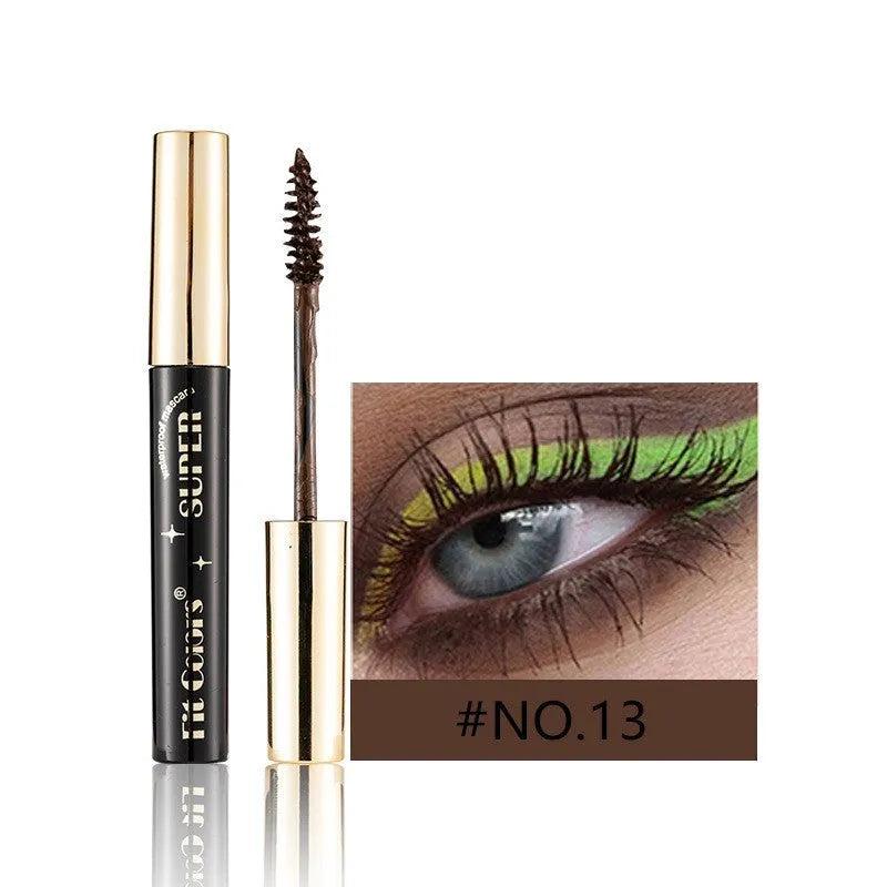 Colourful mascara for stage and nightclub use showing 12 different shade options