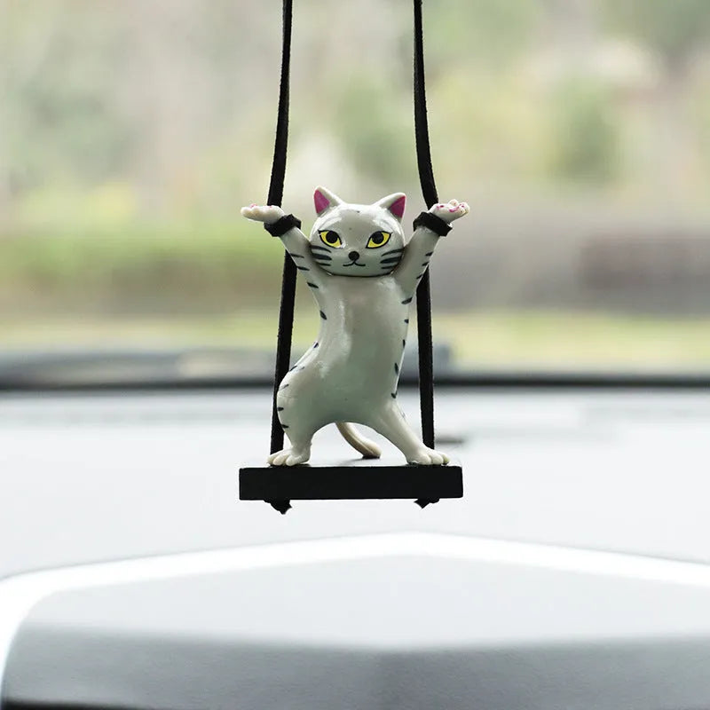 Cartoon resin cat pendant for car interior with adjustable rope in five colour options