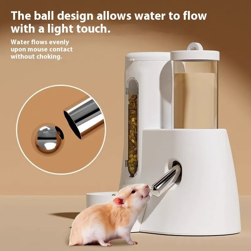 Blue plastic automatic drinking water feeder and food basin for hamsters on a white background