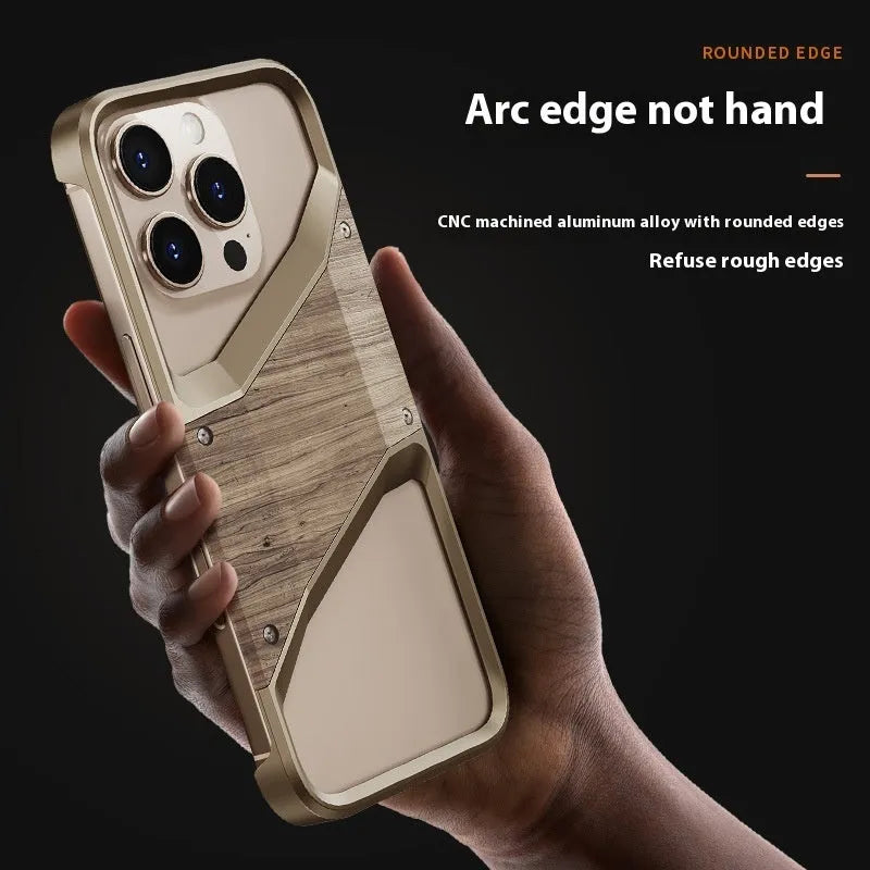 Hollow solid wood aluminium alloy heat dissipation phone case in dark gray for iPhone