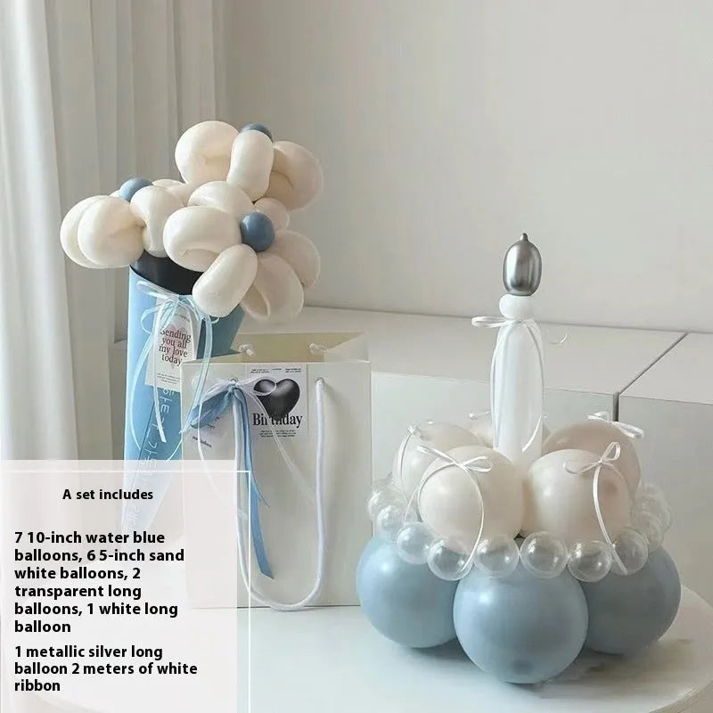Round shaped balloon bouquet cake decoration DIY kit with colourful balloons arranged as party centrepiece
