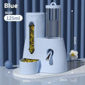 Blue plastic automatic drinking water feeder and food basin for hamsters on a white background