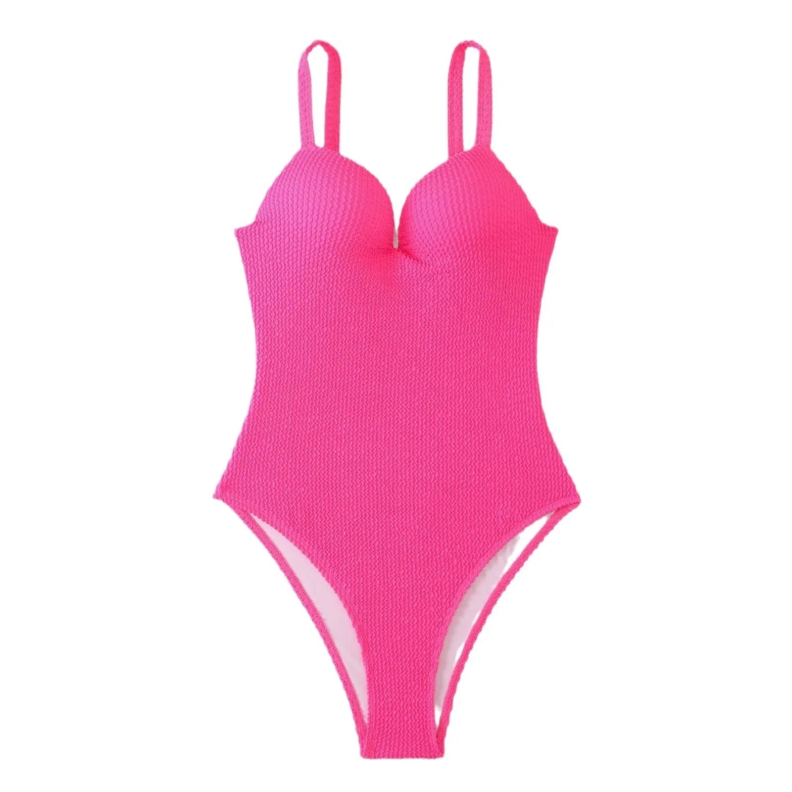 Women's black one-piece swimsuit with sunken stripe design for swimming activities