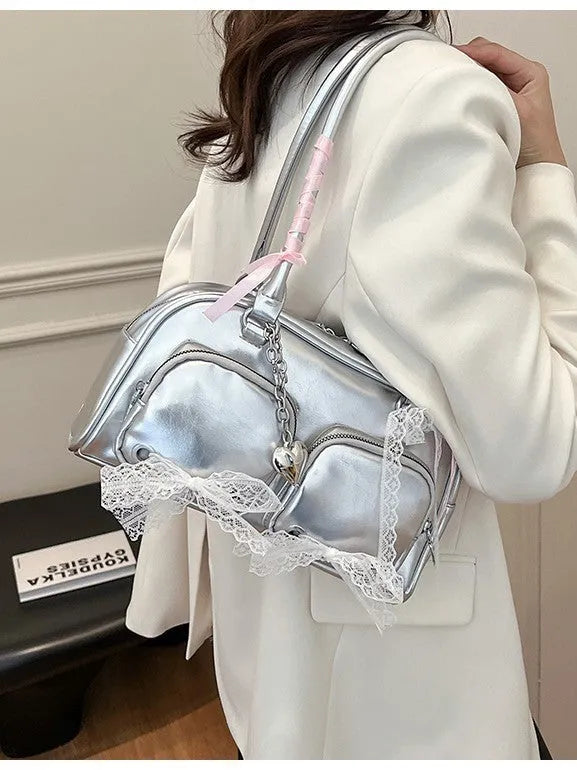 Soft PU leather shoulder bag in horizontal square design with double adjustable straps