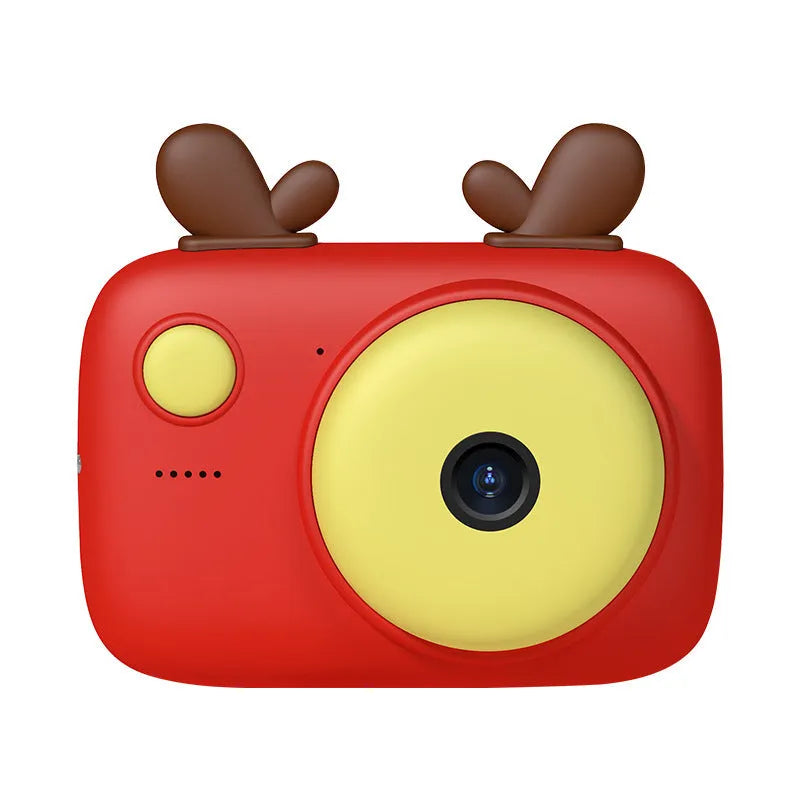 A2 Kids Photo Camera in macaron colours with 2.4-inch screen, dual lenses, and attached lanyard.