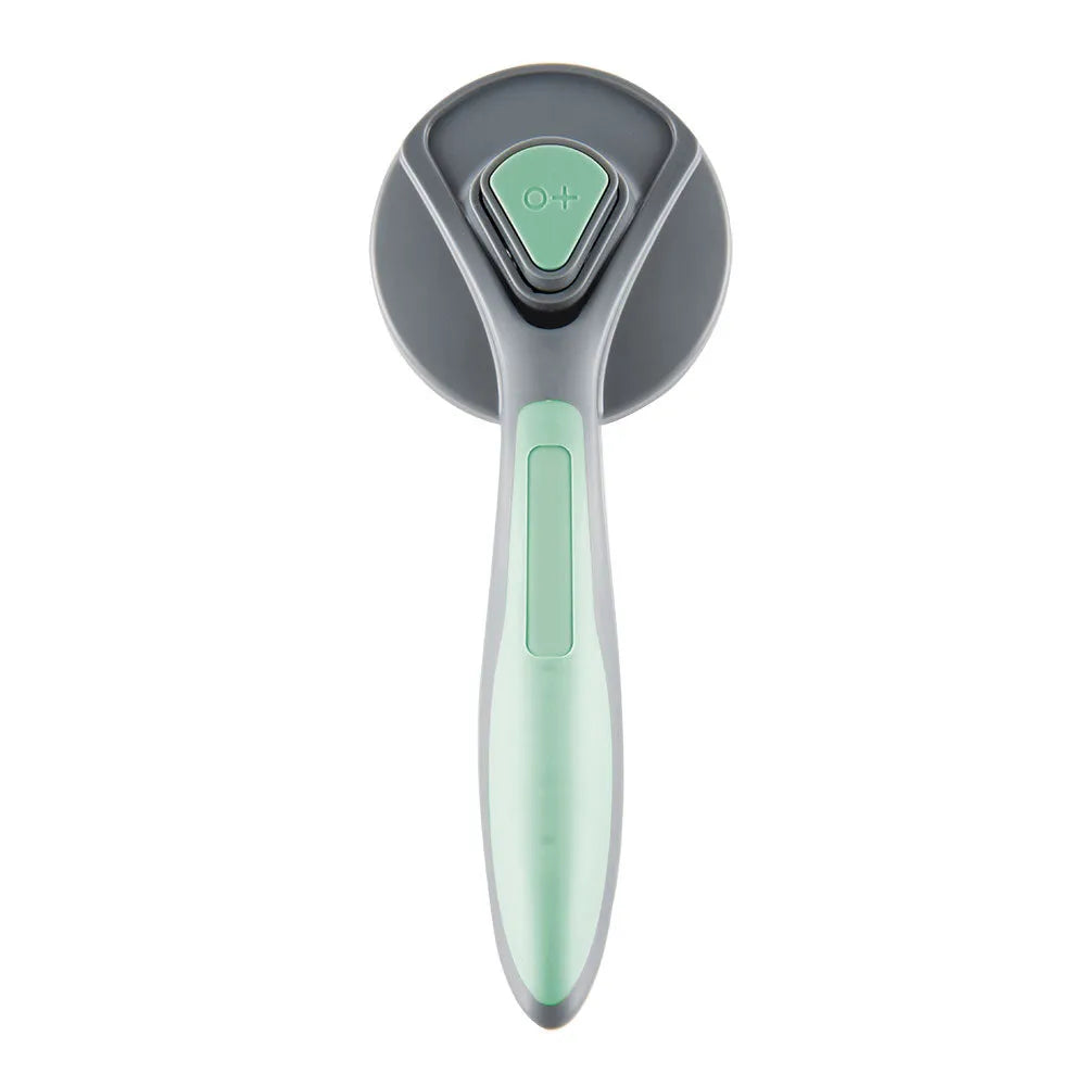Self-cleaning slicker brush for cats and dogs with grey, green, and pink handle options