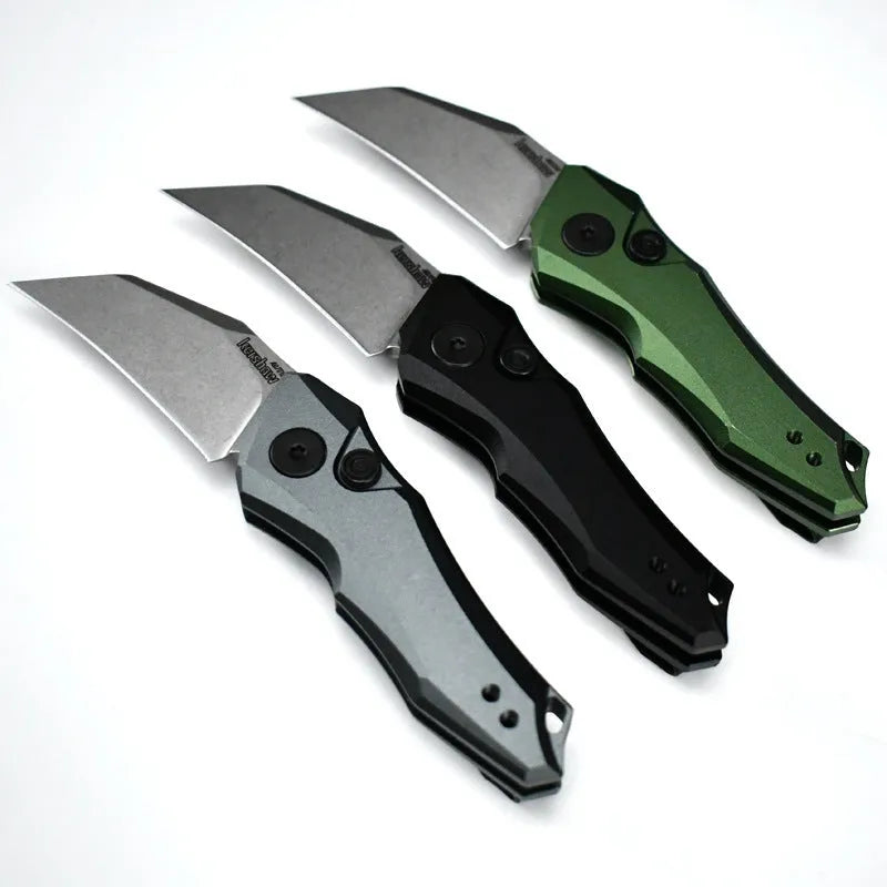 Metal folding pocket knife showing black, grey, and green colour options with 150mm total length