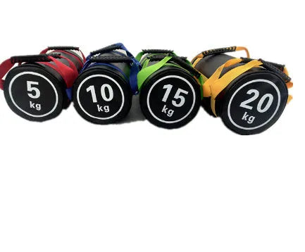 Flat white PVC fitness training sandbag with weight options from 5kg to 30kg