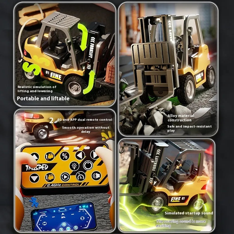 1:64 scale Bluetooth remote-control alloy forklift model with mobile app control and working accessories