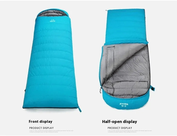 Black adult outdoor sleeping bag with goose down filler and tear-resistant nylon fabric