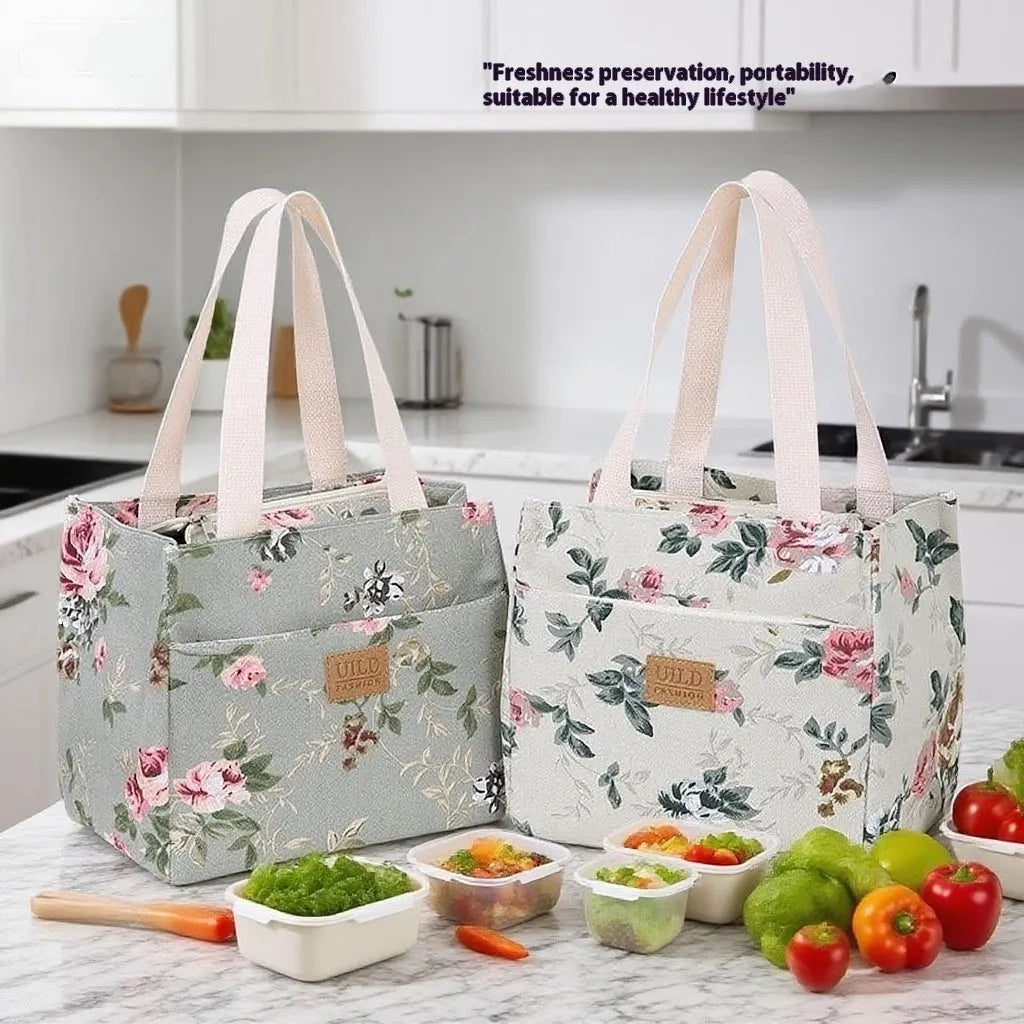 Women's printed canvas tote bag with aluminium frame in floral and animal print designs