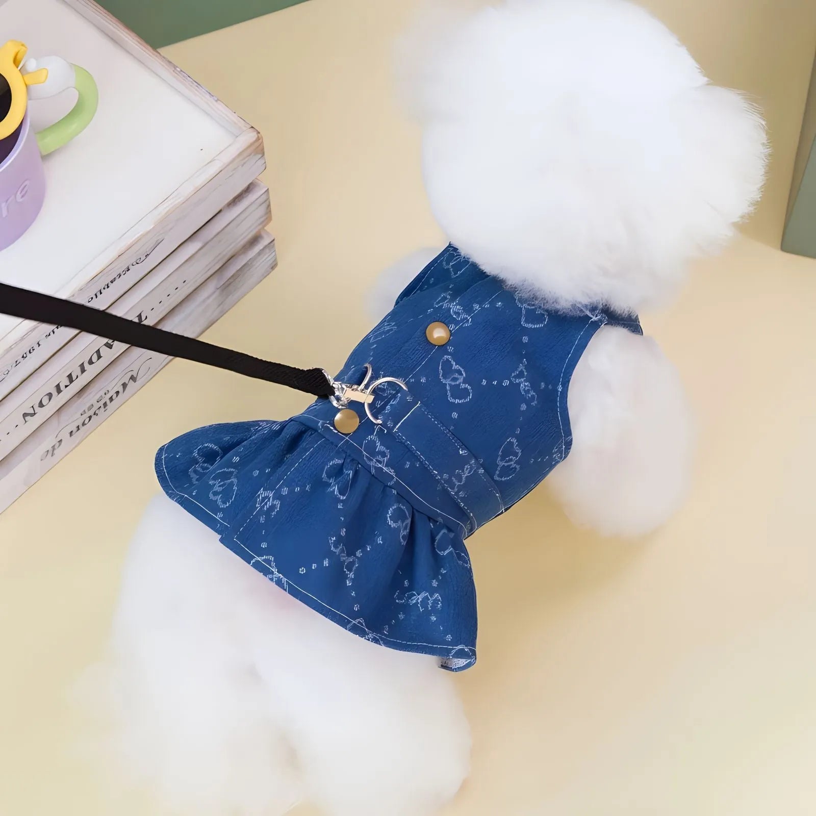 Denim princess dress for small dogs with bracket skirt design in spring/autumn transitional clothing