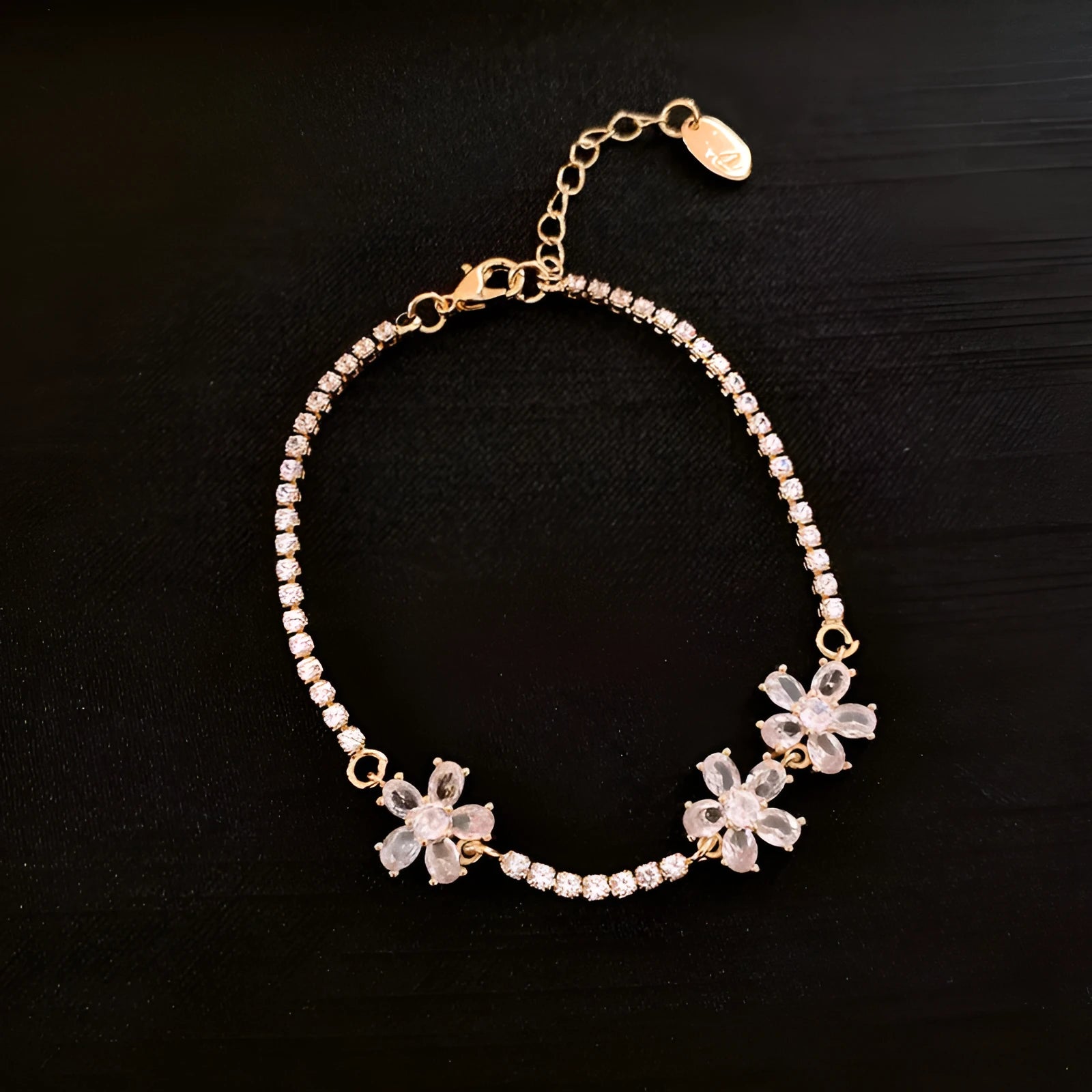 Copper geometric fashion bracelet with zircon inlay and quadrilateral design in gold colour