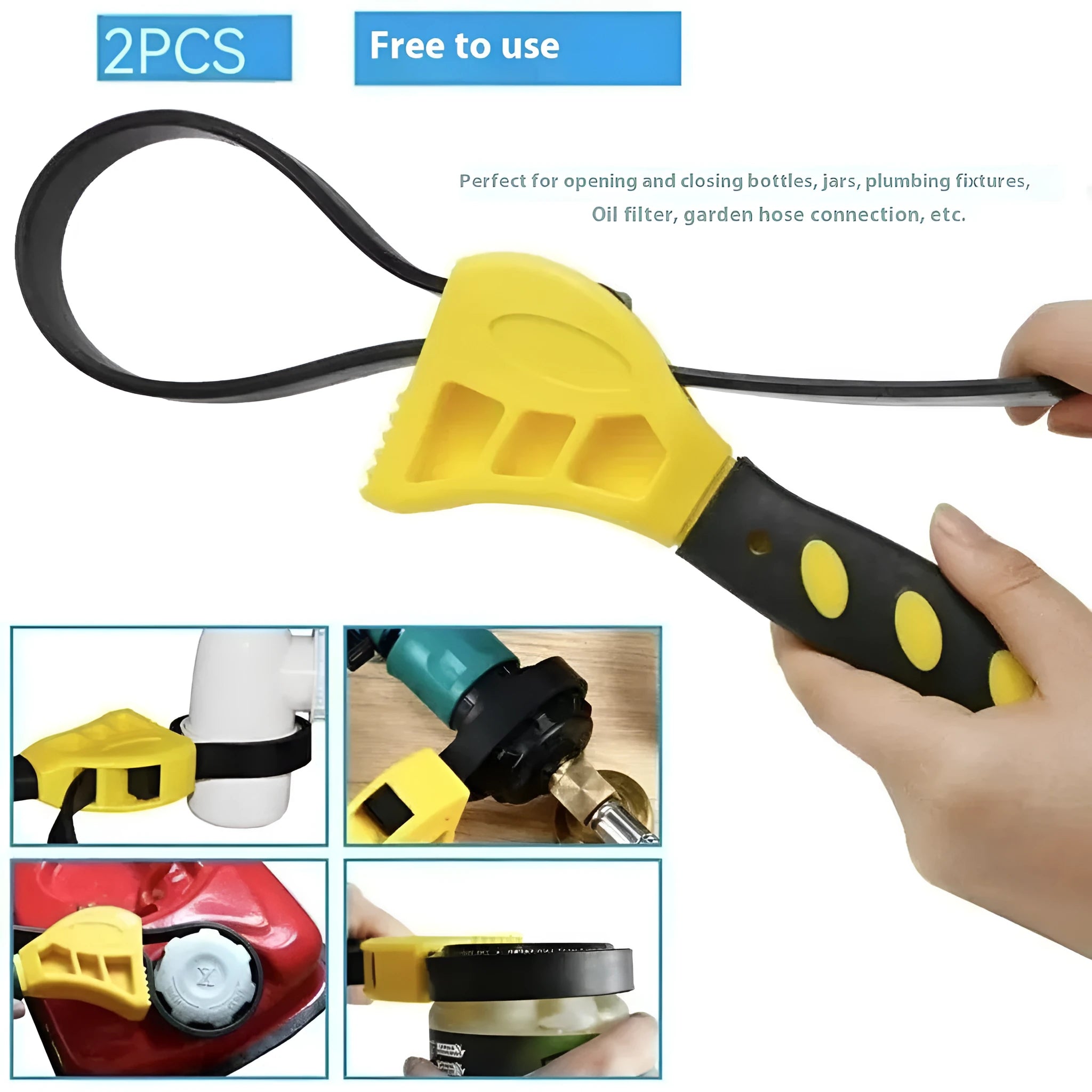6-inch and 8-inch adjustable rubber strap wrench set with plastic handle and phosphating treated metal