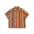 Ethnic style woven Cuban collar shirt with contrast colours and drop-shoulder sleeves