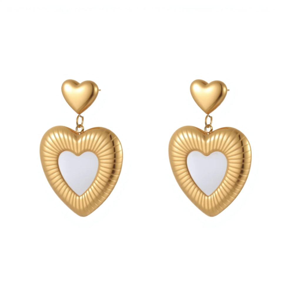 Women's gold heart-shaped fritillary earrings with stainless steel construction and electroplated finish
