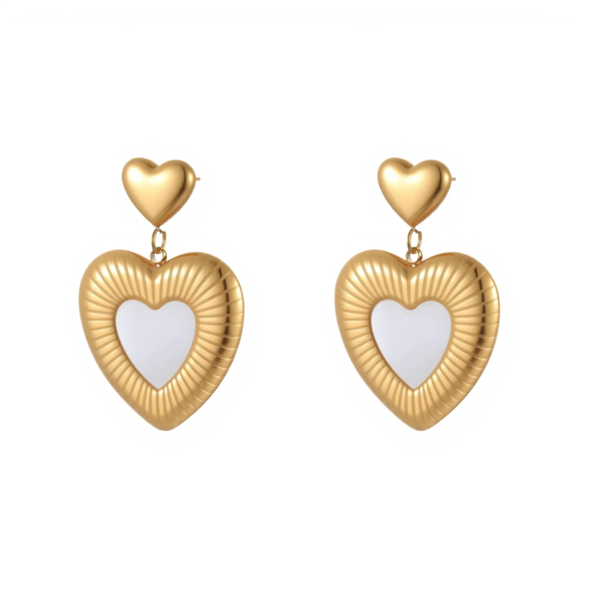 Women's gold heart-shaped fritillary earrings with stainless steel construction and electroplated finish