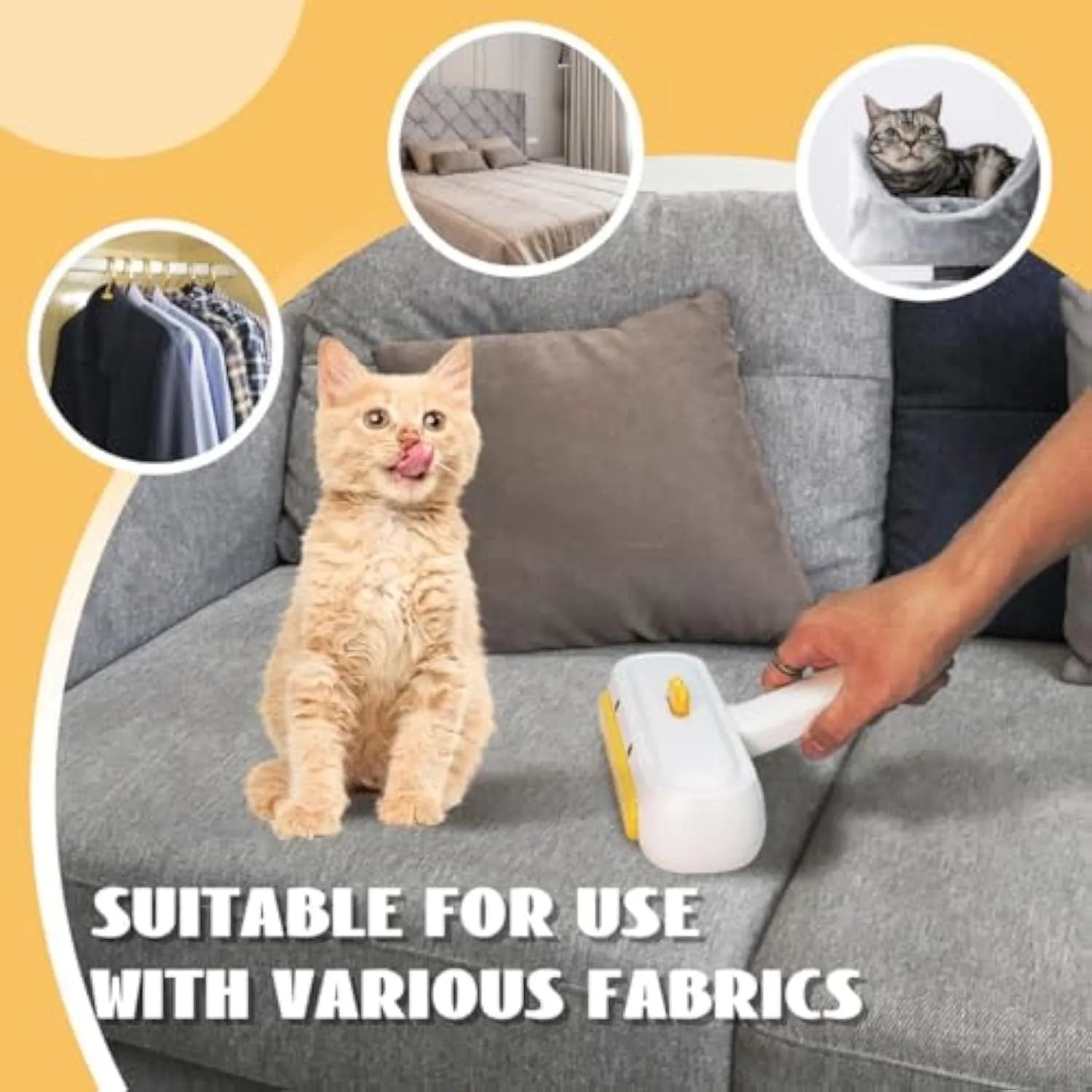 Yellow duck designed portable pet hair remover with polyester bristles for furniture and car seats