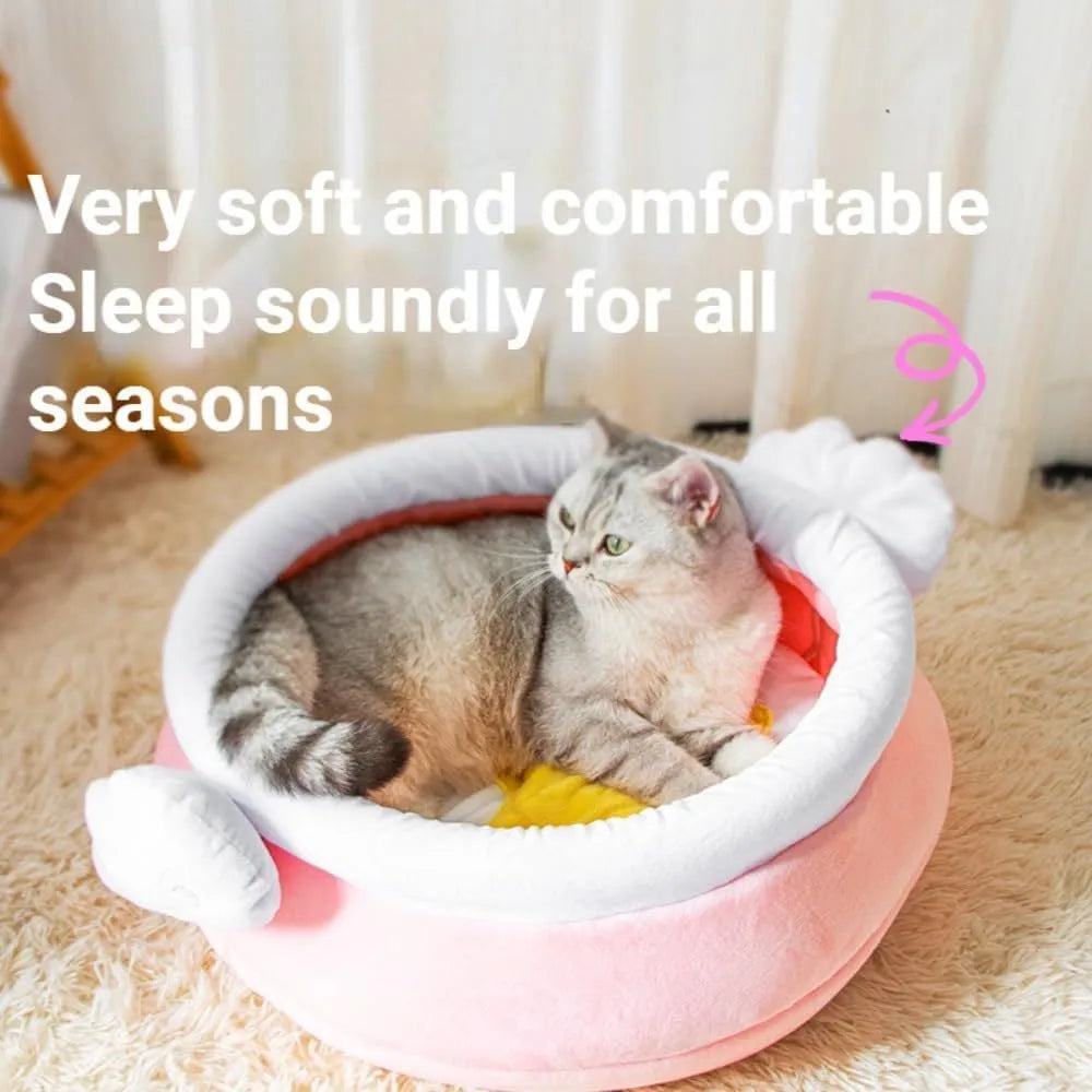Honey pot shaped cat sofa bed with magic wand design in pink colour for small pets